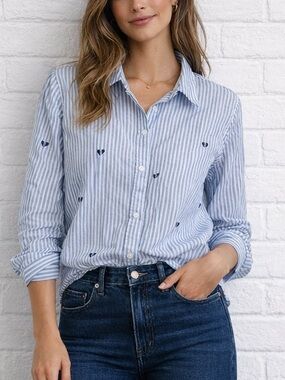Rails | Taylor Broken Hearts Shirt | Blue Stripe Button Down | Size S